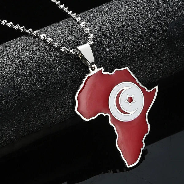 Africa Tunisia Flag Map Necklace