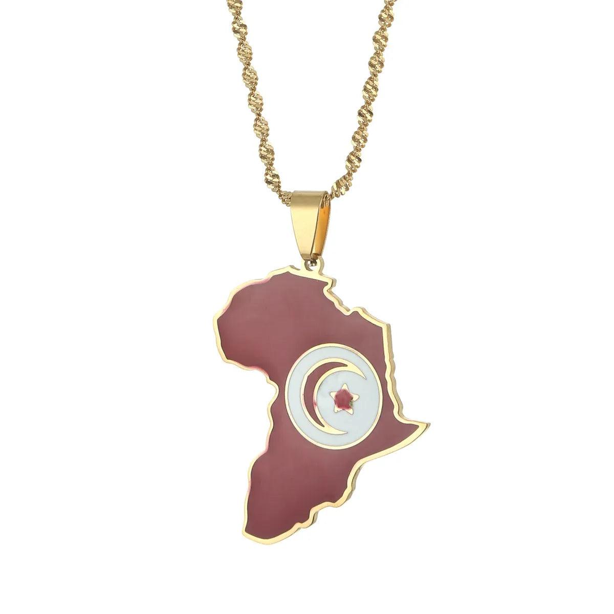 Africa Tunisia Flag Map Necklace