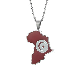 Africa Tunisia Flag Map Necklace