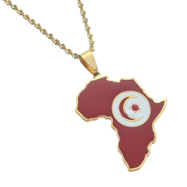 Africa Tunisia Flag Map Necklace