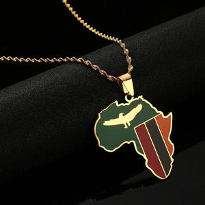 Africa Zambia Flag Map Necklace