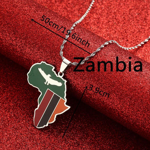 Africa Zambia Flag Map Necklace