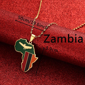 Africa Zambia Flag Map Necklace