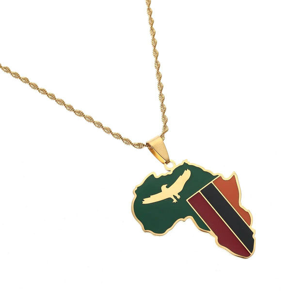 Africa Zambia Flag Map Necklace