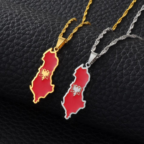 Albania Flag Map Necklace