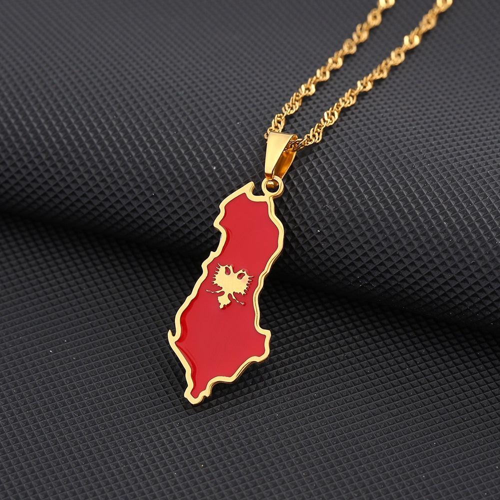 Albania Flag Map Necklace