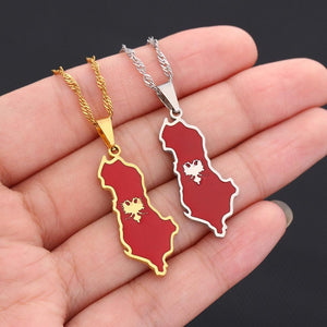 Albania Flag Map Necklace