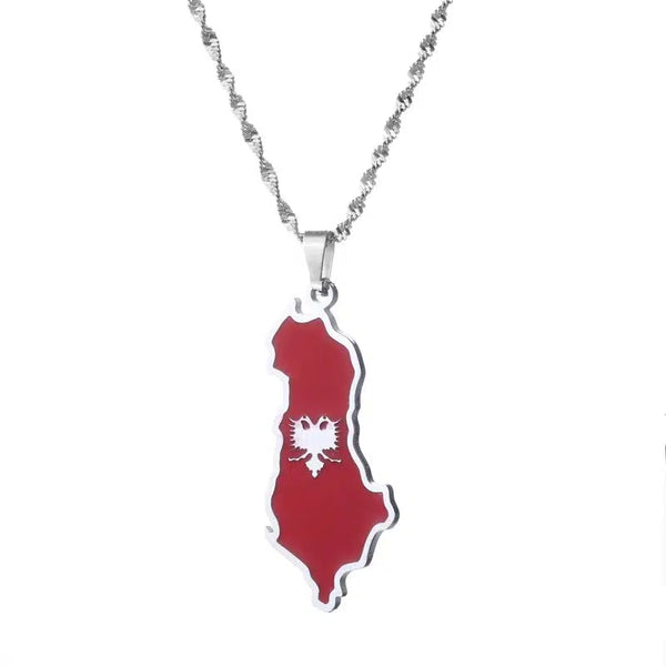 Albania Flag Map Necklace