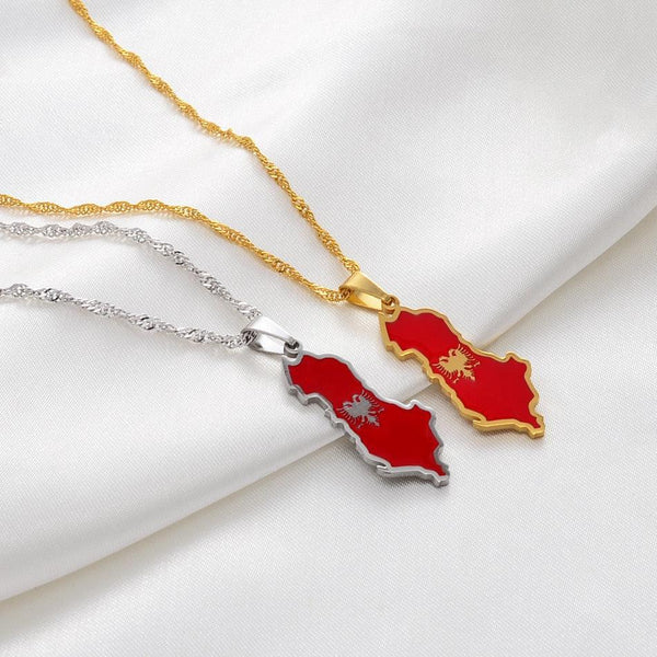 Albania Flag Map Necklace