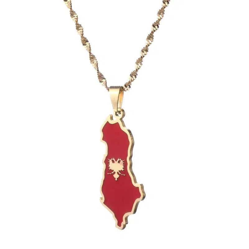 Albania Flag Map Necklace