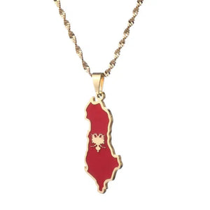 Albania Flag Map Necklace