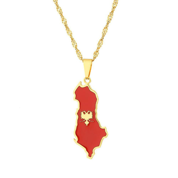 Albania Flag Map Necklace