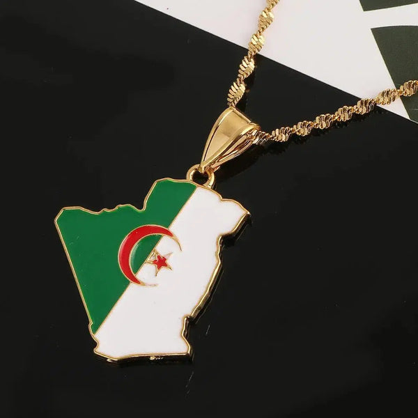 Algeria Flag Map Necklace