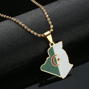 Algeria Flag Map Necklace