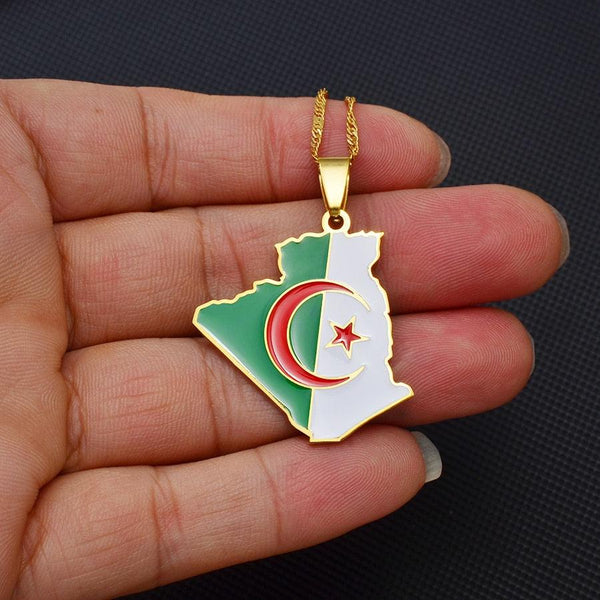 Algeria Flag Map Necklace