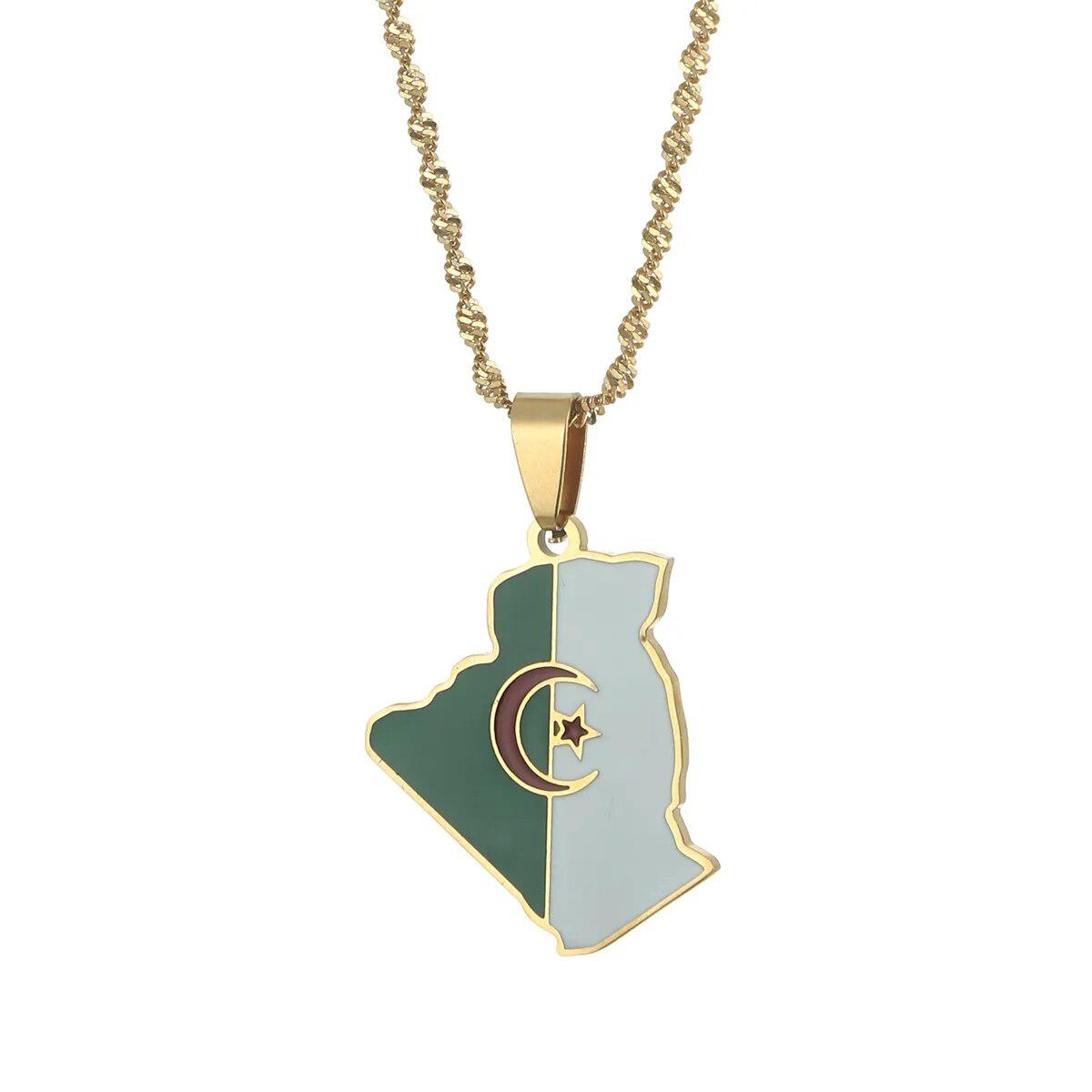 Algeria Flag Map Necklace