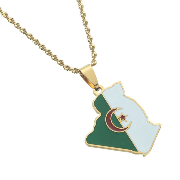 Algeria Flag Map Necklace