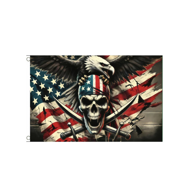 American Eagle and Skull Flag - 90x150cm(3x5ft) - 60x90cm(2x3ft)