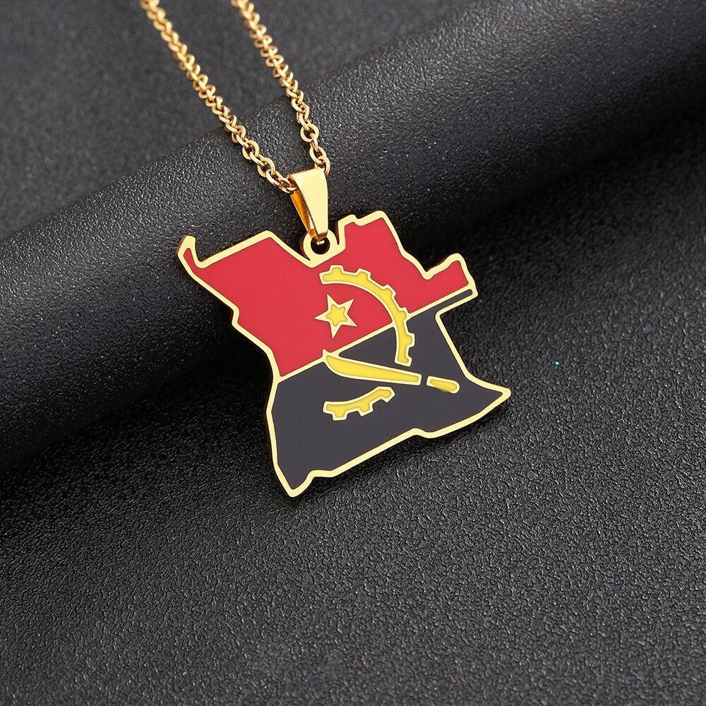 Angola Flag Map Necklace