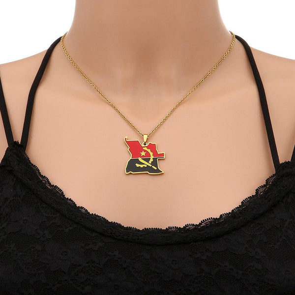 Angola Flag Map Necklace