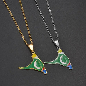 Anjouan Island Map Necklace - Comoros Flag Pendant