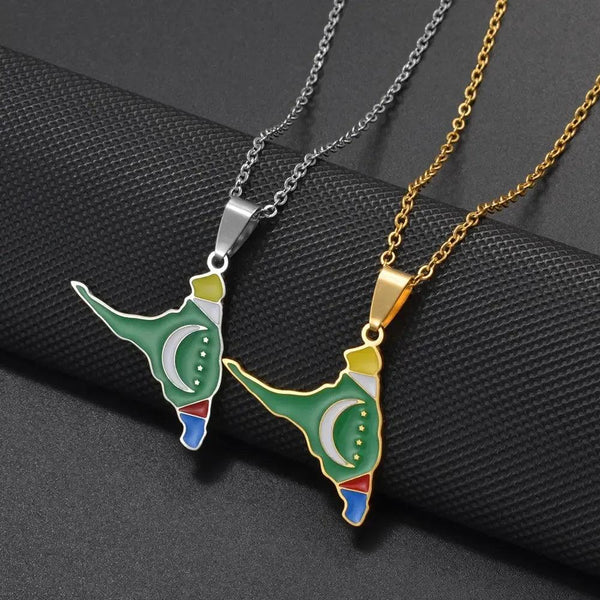 Anjouan Island Map Necklace - Comoros Flag Pendant