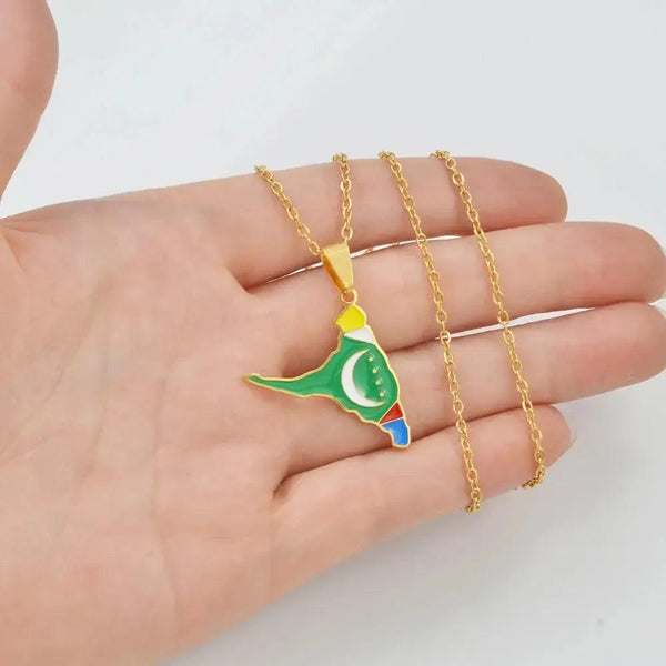 Anjouan Island Map Necklace - Comoros Flag Pendant