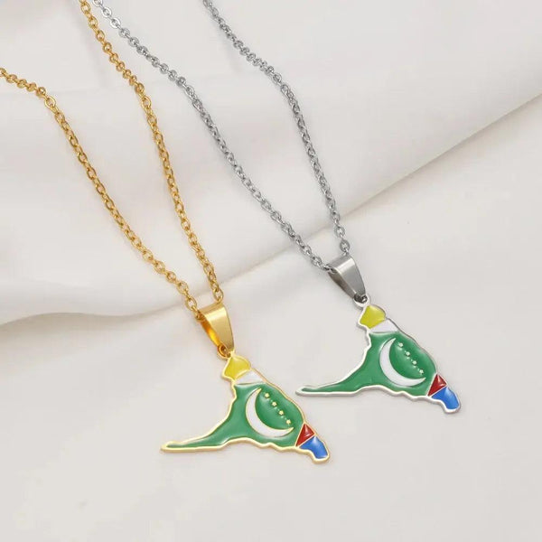 Anjouan Island Map Necklace - Comoros Flag Pendant