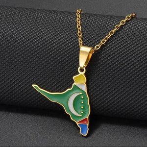 Anjouan Island Map Necklace - Comoros Flag Pendant