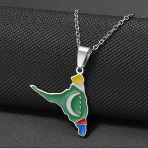 Anjouan Island Map Necklace - Comoros Flag Pendant