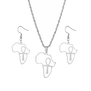 Ankh Cross Africa Map Necklace & Earrings