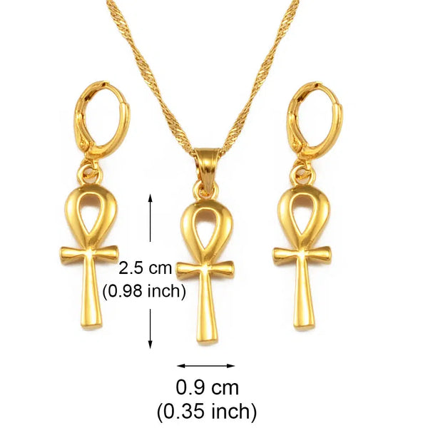 Ankh Cross Necklace & Earrings