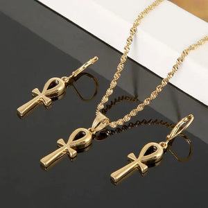 Ankh Cross Necklace & Earrings