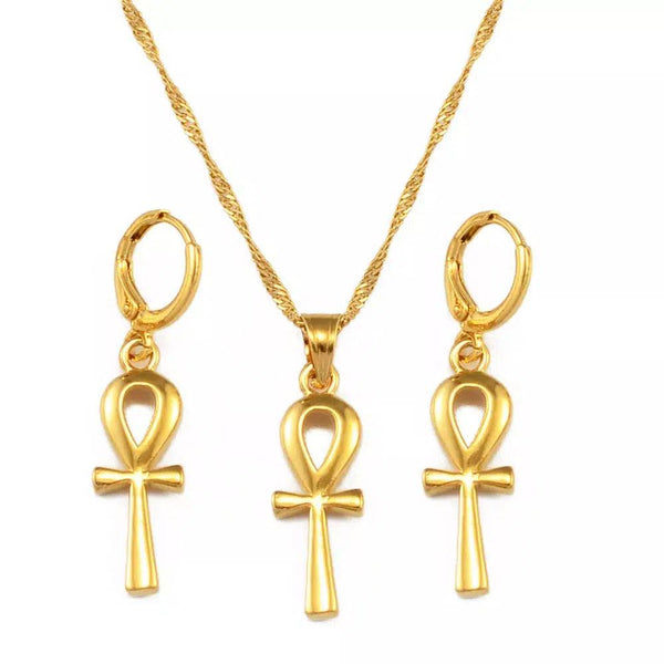 Ankh Cross Necklace & Earrings