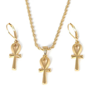 Ankh Cross Necklace & Earrings