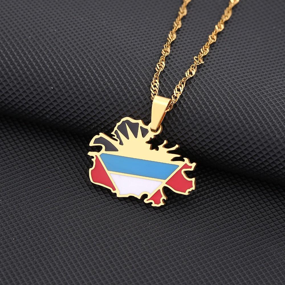 Antigua and Barbuda Flag Map Necklace