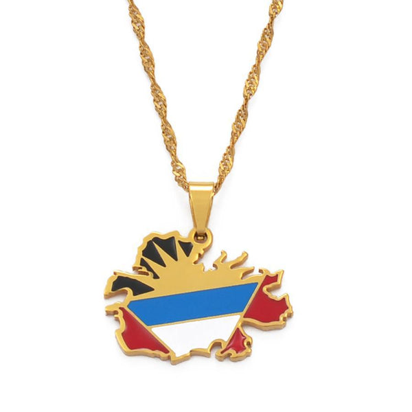 Antigua and Barbuda Flag Map Necklace