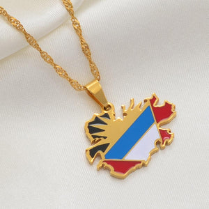 Antigua and Barbuda Flag Map Necklace