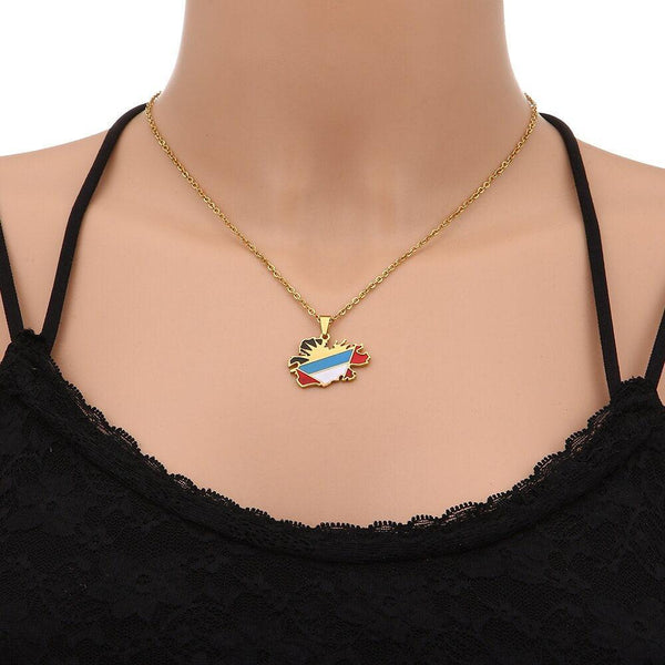 Antigua and Barbuda Flag Map Necklace