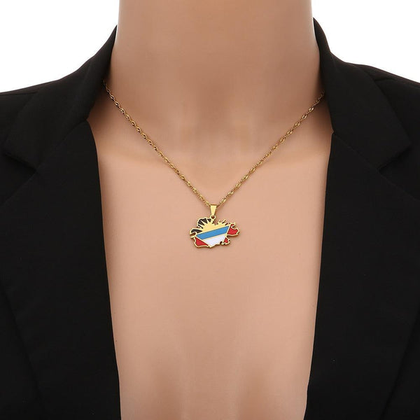 Antigua and Barbuda Flag Map Necklace