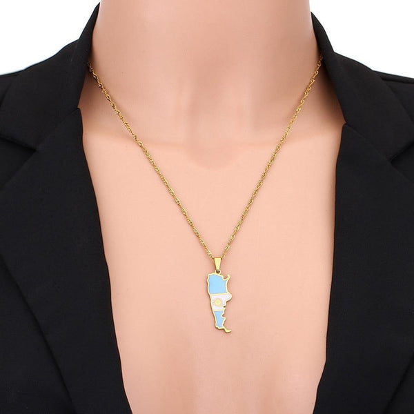 Argentina Flag Map Necklace