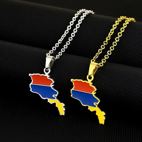 Armenia Flag Map Necklace