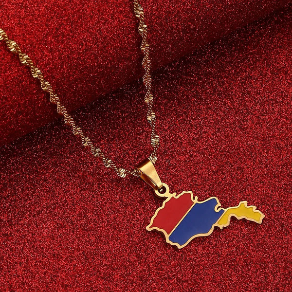 Armenia Flag Map Necklace