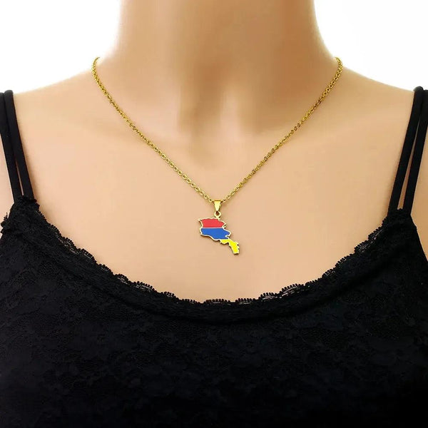 Armenia Flag Map Necklace