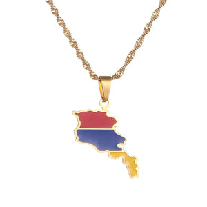 Armenia Flag Map Necklace