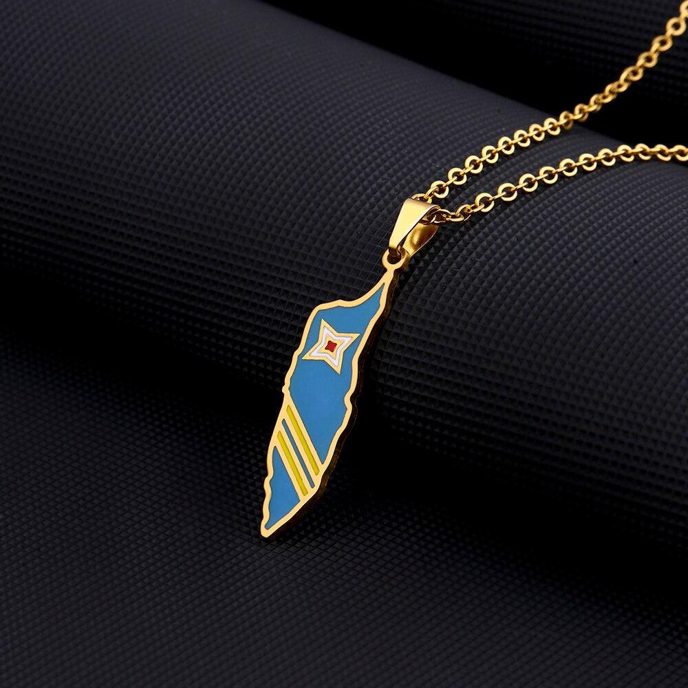 Aruba Flag Map Necklace