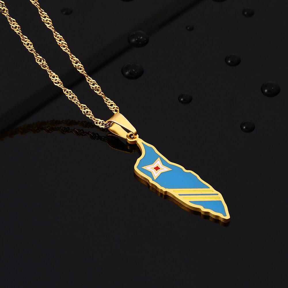 Aruba Flag Map Necklace