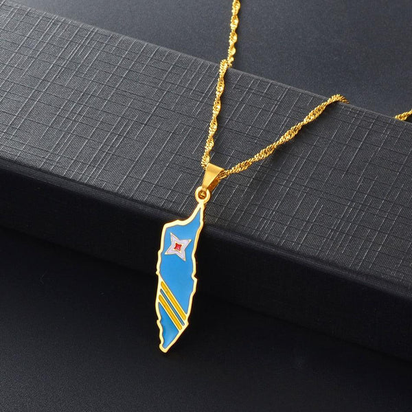 Aruba Flag Map Necklace