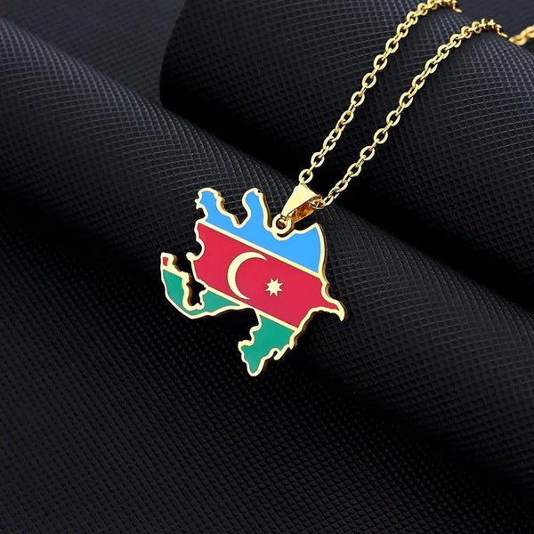 Azerbaijan Flag Map Necklace