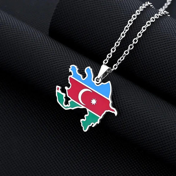 Azerbaijan Flag Map Necklace
